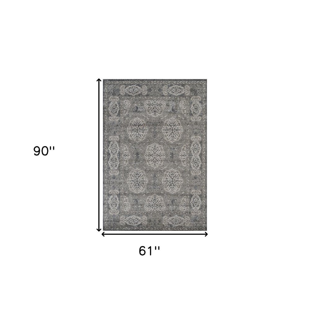 9' X 12' Charcoal And Gray Medallion Area Rug
