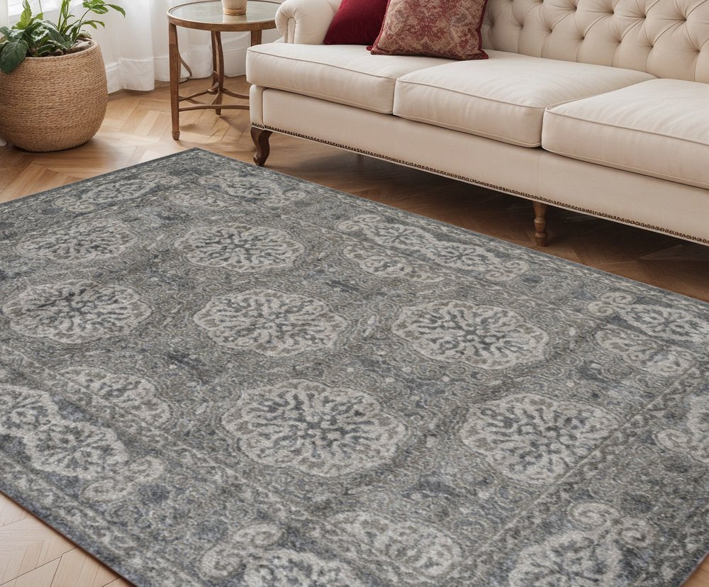 9' X 12' Charcoal And Gray Medallion Area Rug