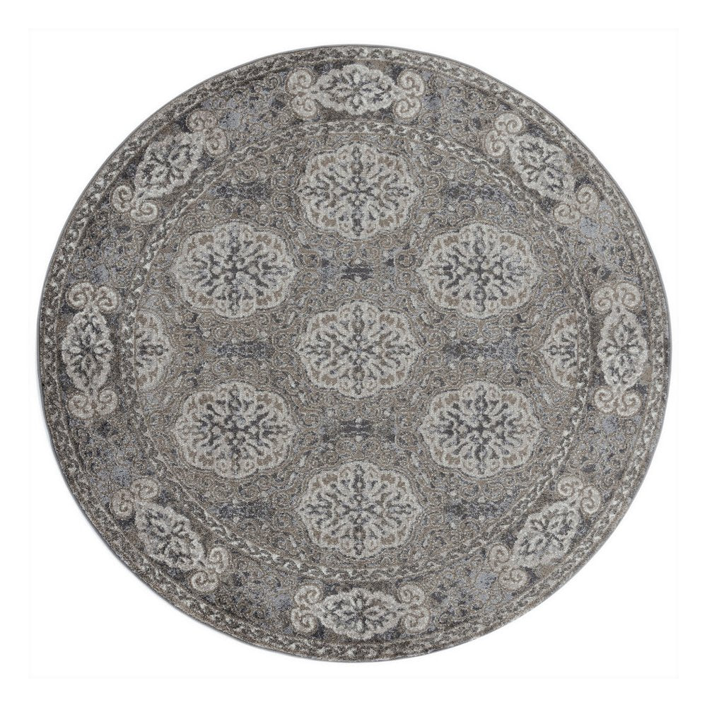 9' X 12' Charcoal And Gray Medallion Area Rug