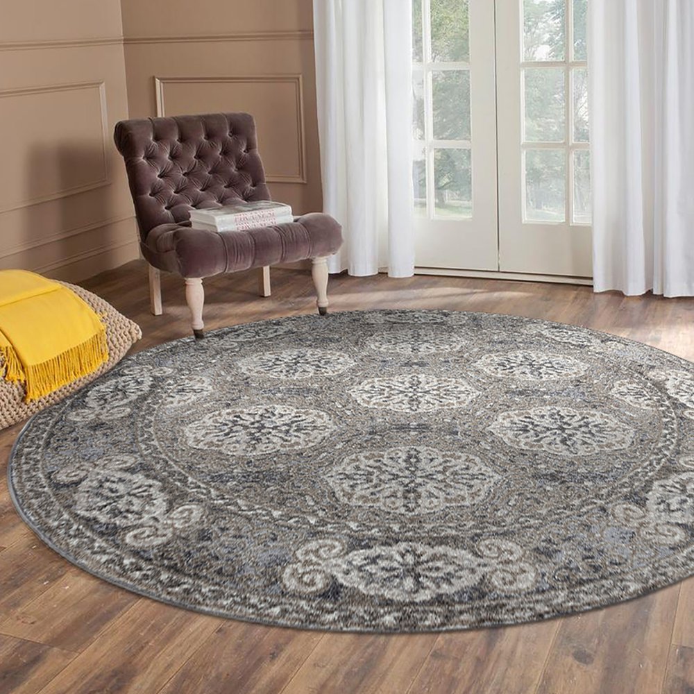 9' X 12' Charcoal And Gray Medallion Area Rug