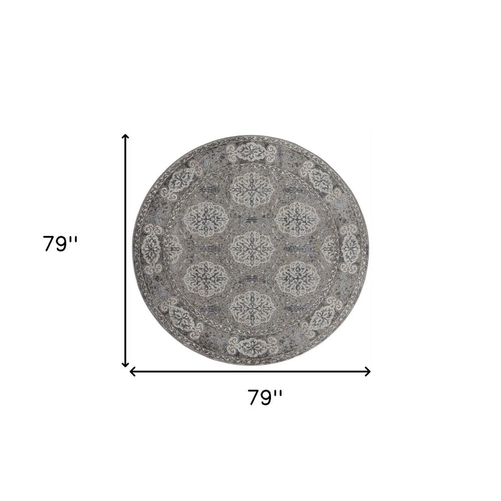 9' X 12' Charcoal And Gray Medallion Area Rug