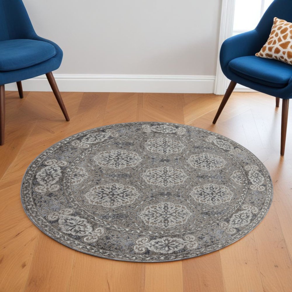 9' X 12' Charcoal And Gray Medallion Area Rug