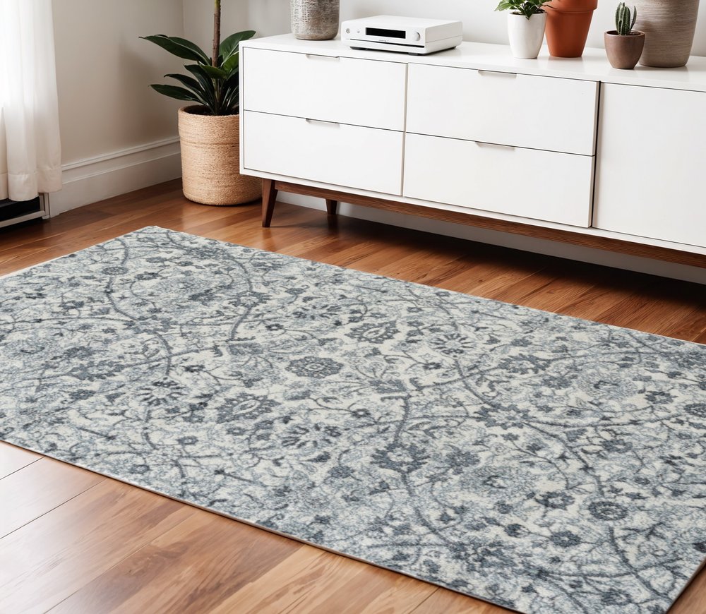 4' X 6' Charcoal and Gray Floral Power Loom Area Rug