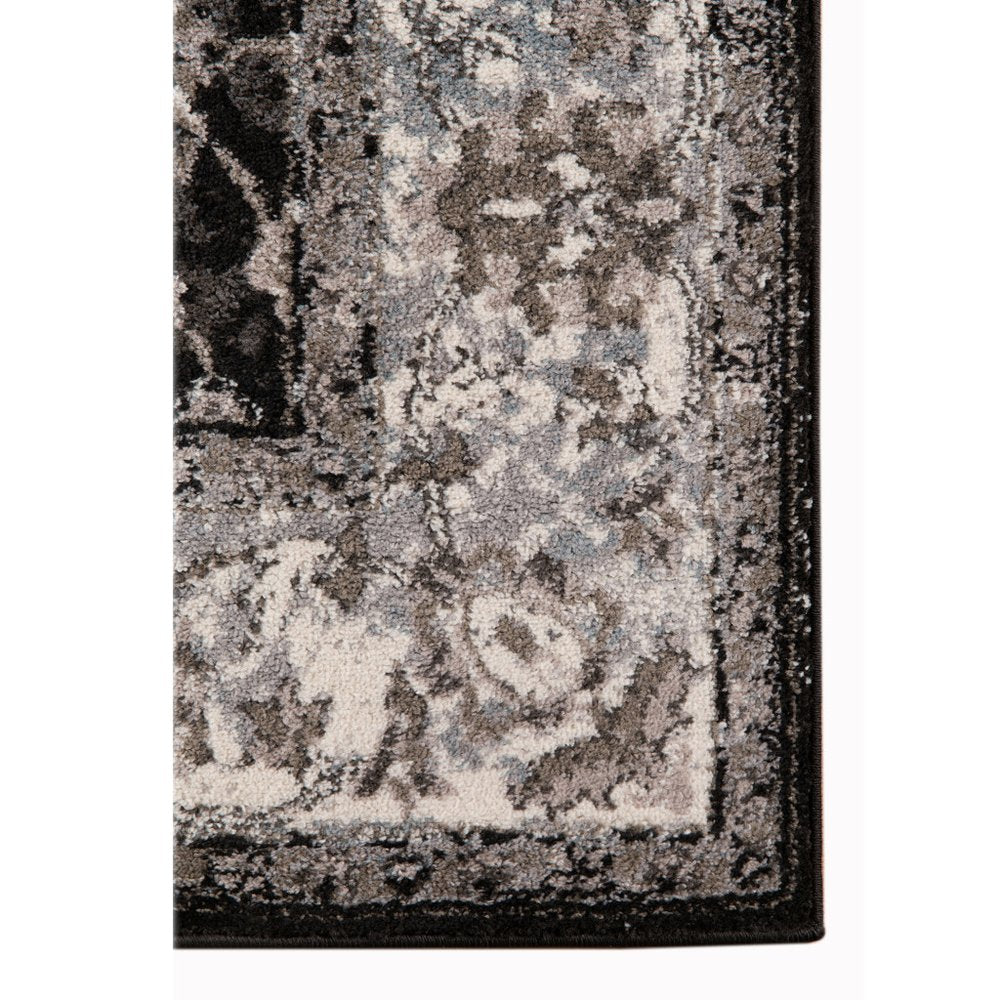 8' X 10' Ivory Black and Gray Oriental Power Loom Area Rug