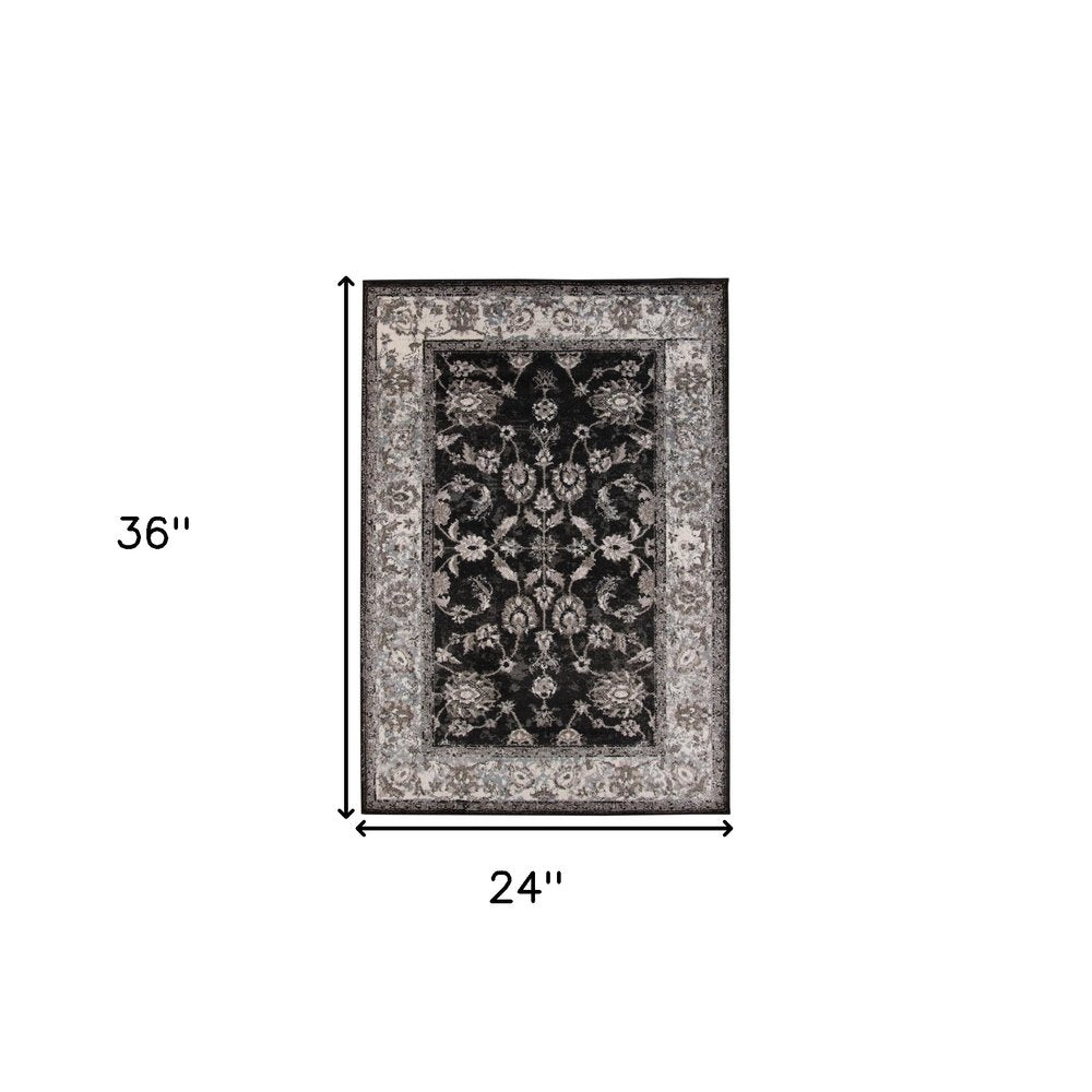 8' X 10' Ivory Black and Gray Oriental Power Loom Area Rug