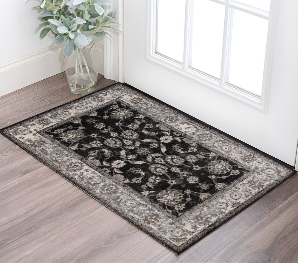 8' X 10' Ivory Black and Gray Oriental Power Loom Area Rug