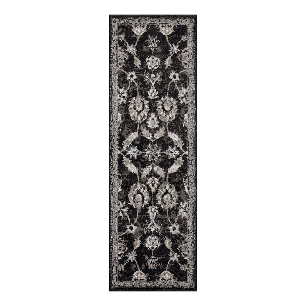 8' X 10' Ivory Black and Gray Oriental Power Loom Area Rug