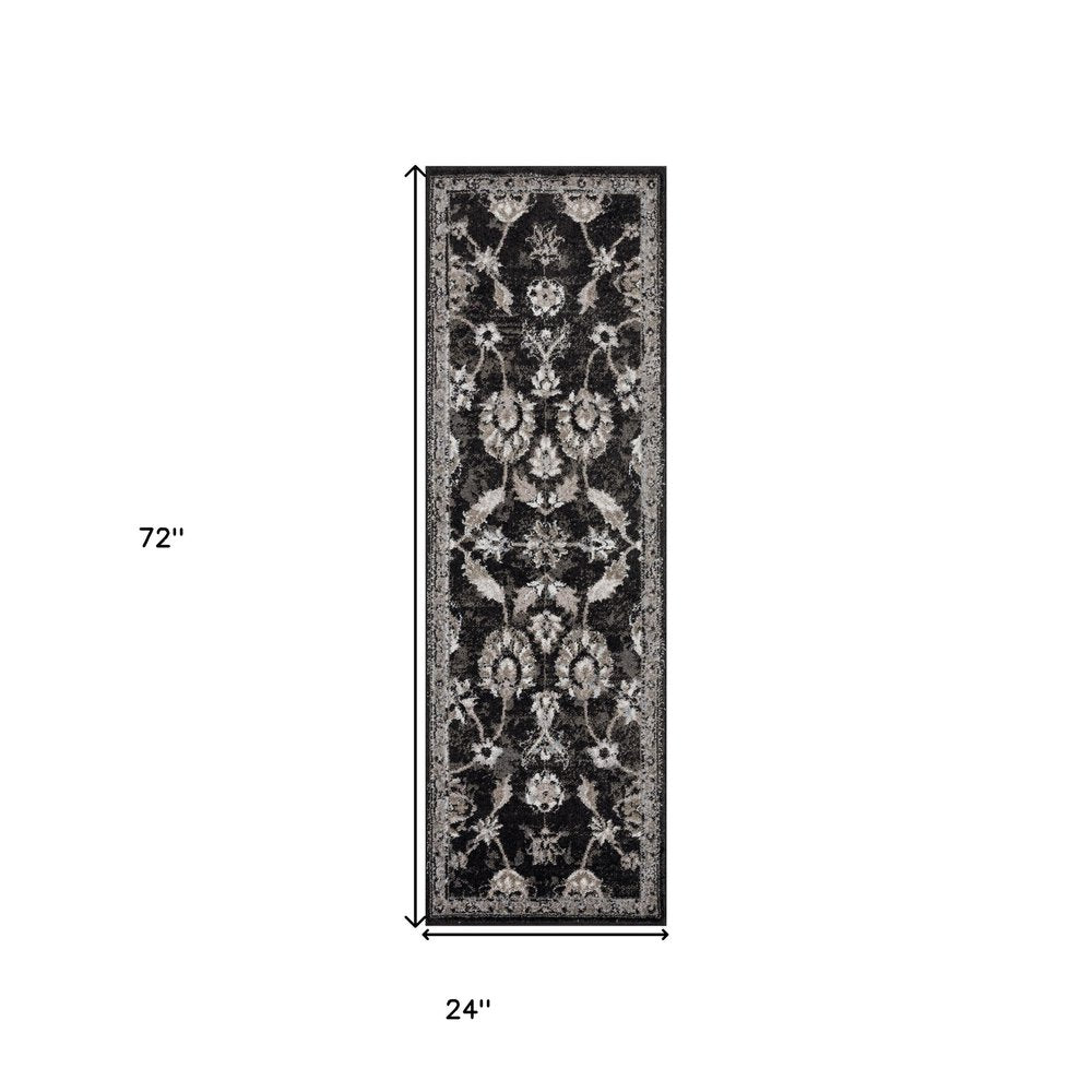 8' X 10' Ivory Black and Gray Oriental Power Loom Area Rug