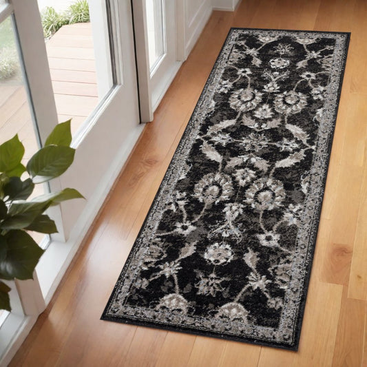 8' X 10' Ivory Black and Gray Oriental Power Loom Area Rug