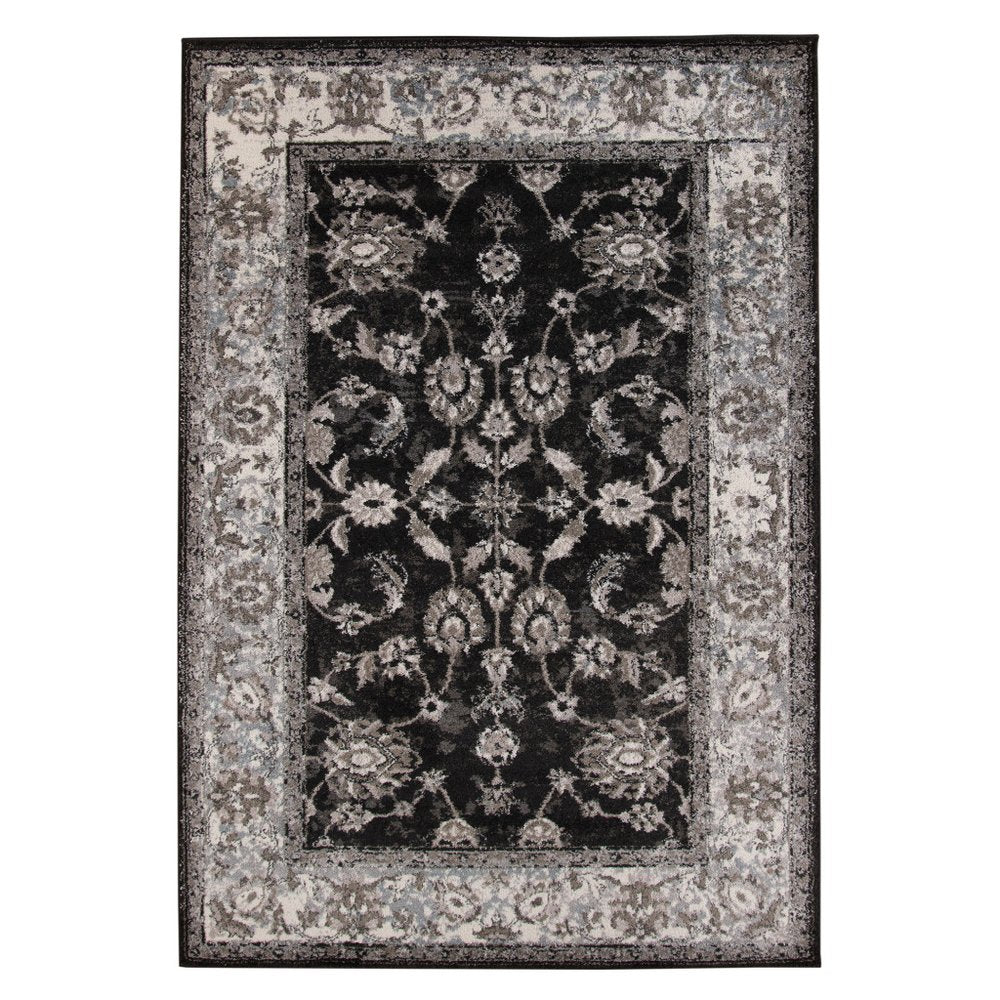 8' X 10' Ivory Black and Gray Oriental Power Loom Area Rug