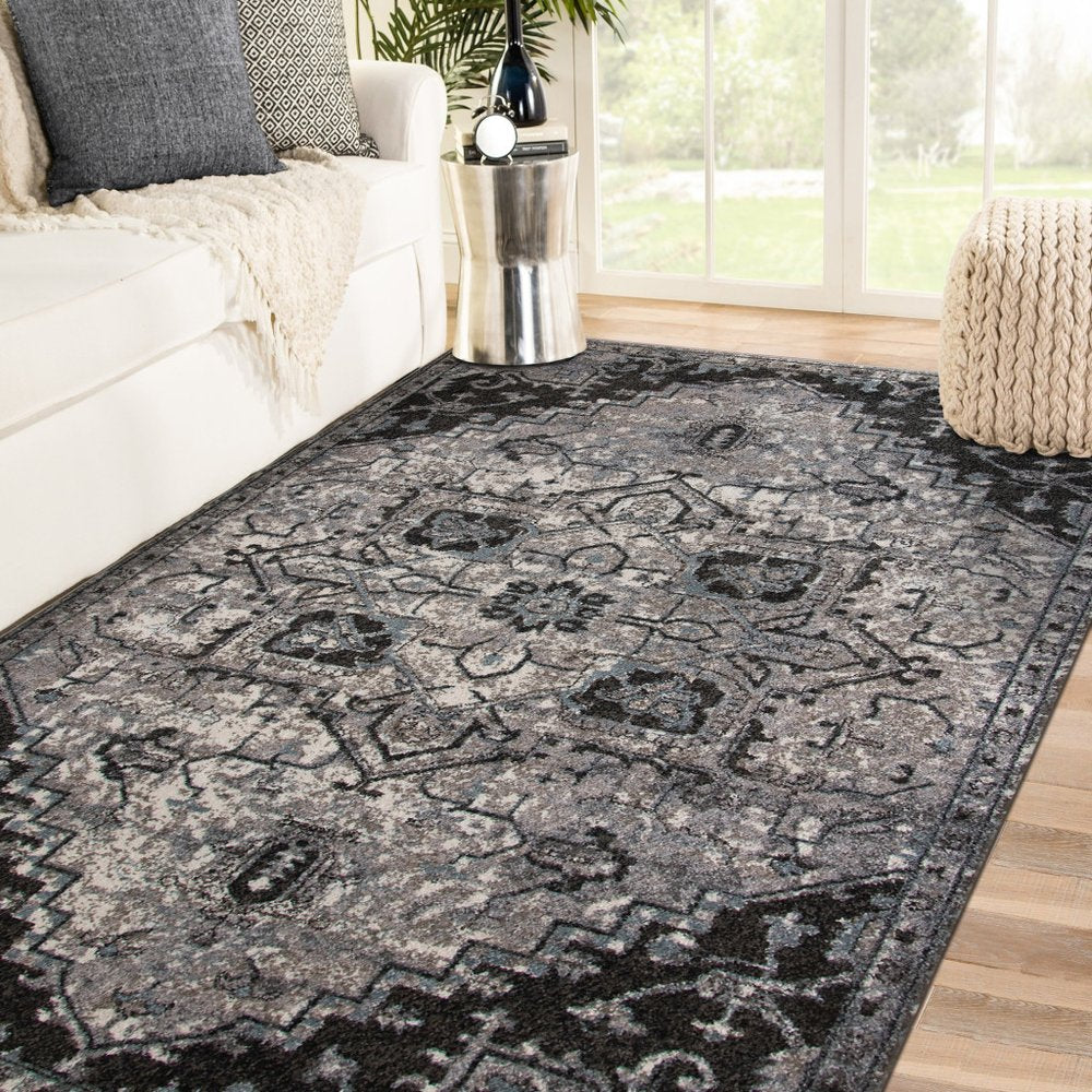 2' X 3' Black And Gray Medallion Area Rug