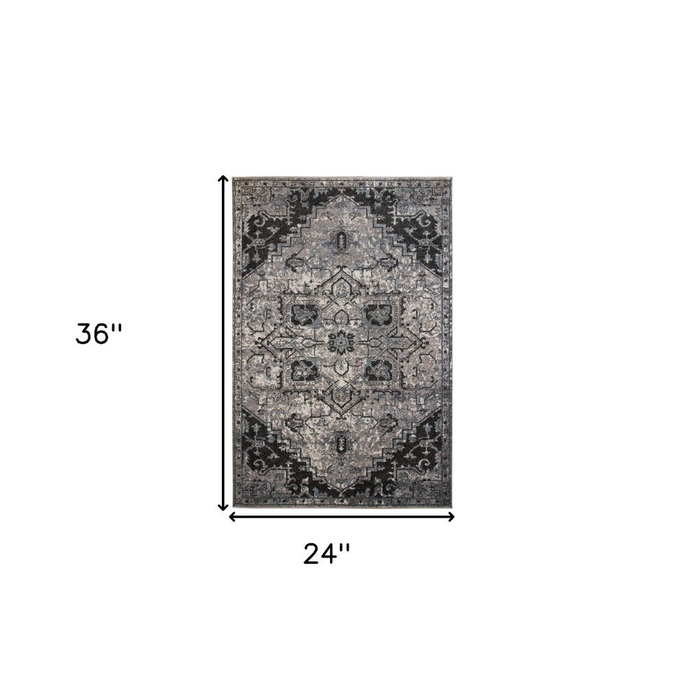 2' X 3' Black And Gray Medallion Area Rug