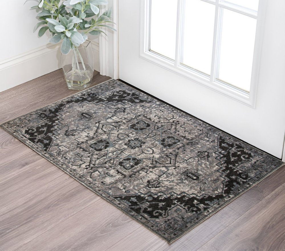 2' X 3' Black And Gray Medallion Area Rug