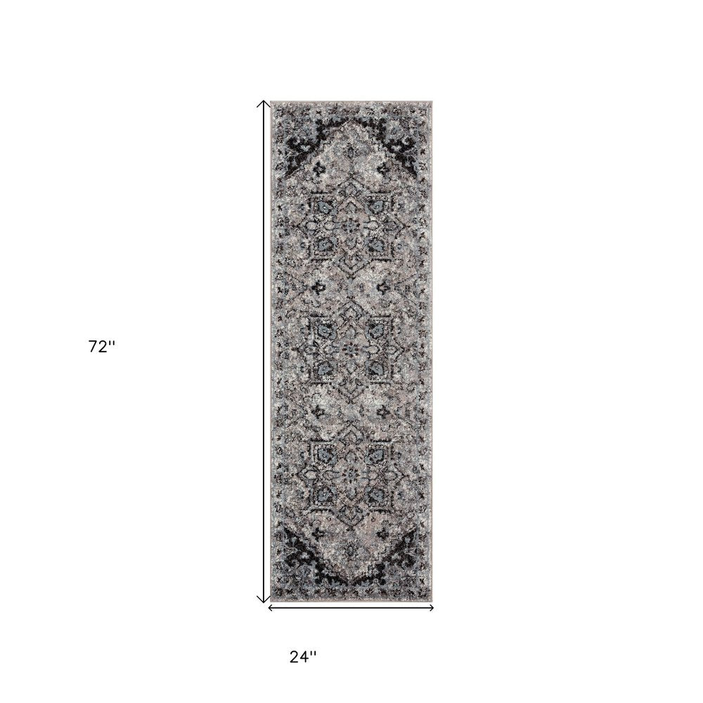 2' X 3' Black And Gray Medallion Area Rug
