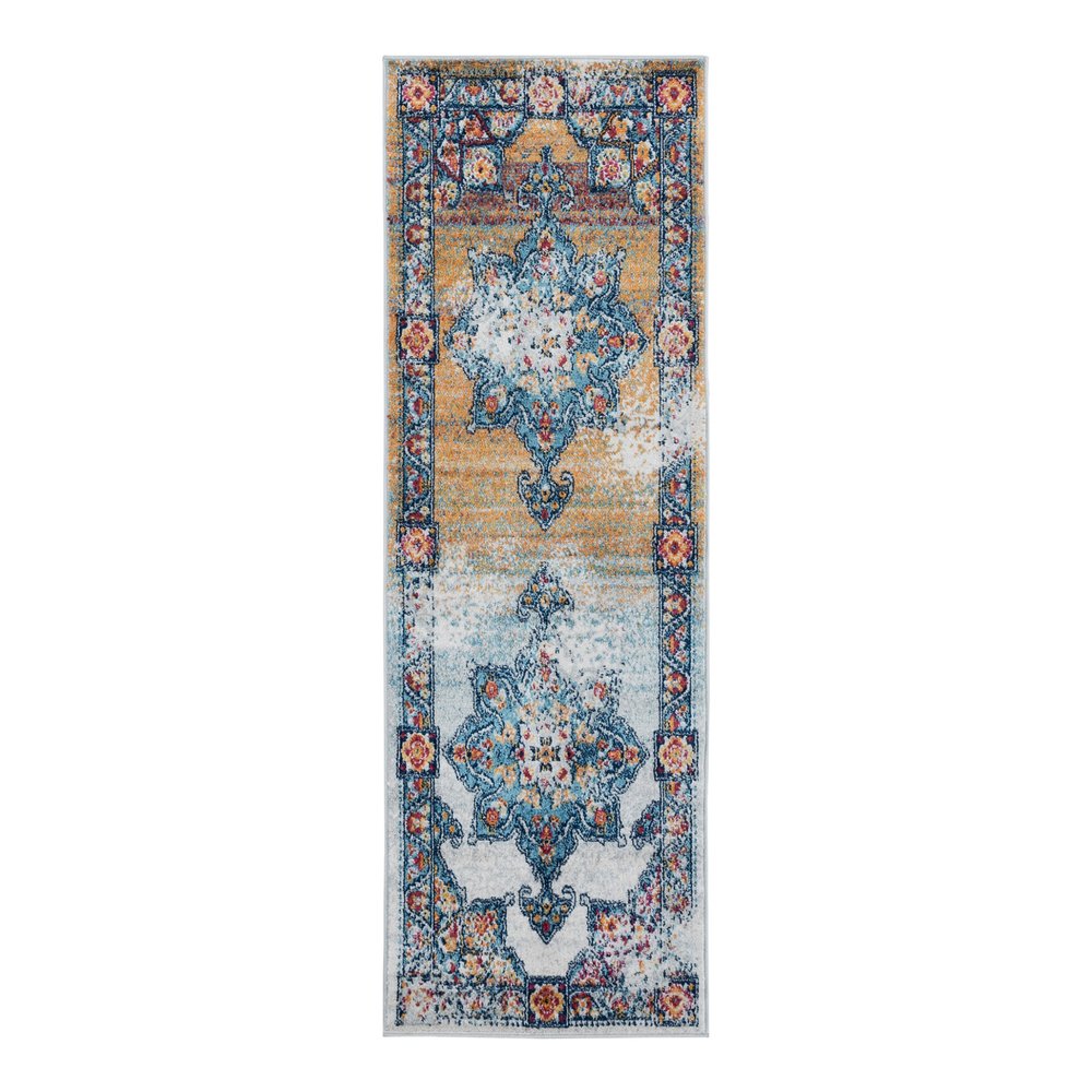 2' X 3' Blue Red and Orange Medallion Power Loom Area Rug