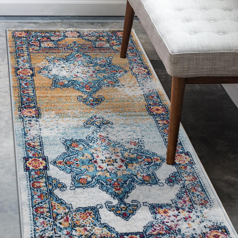 2' X 3' Blue Red and Orange Medallion Power Loom Area Rug