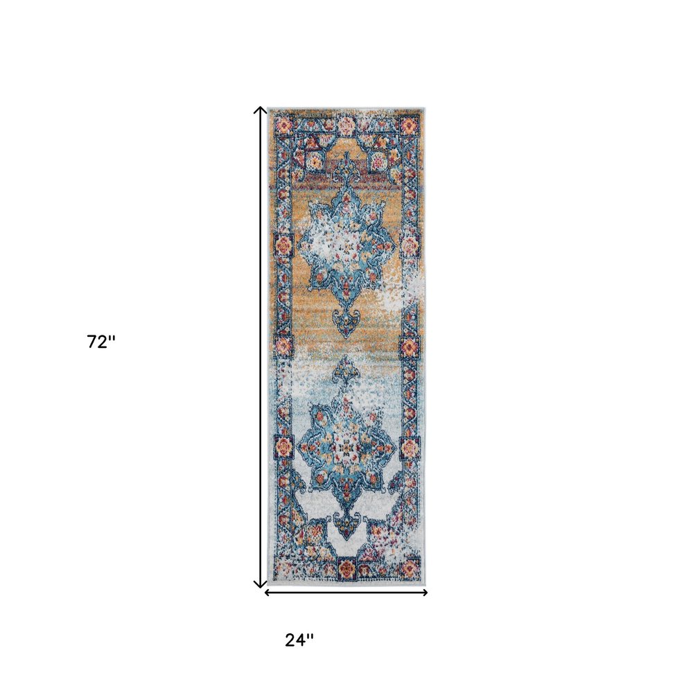 2' X 3' Blue Red and Orange Medallion Power Loom Area Rug