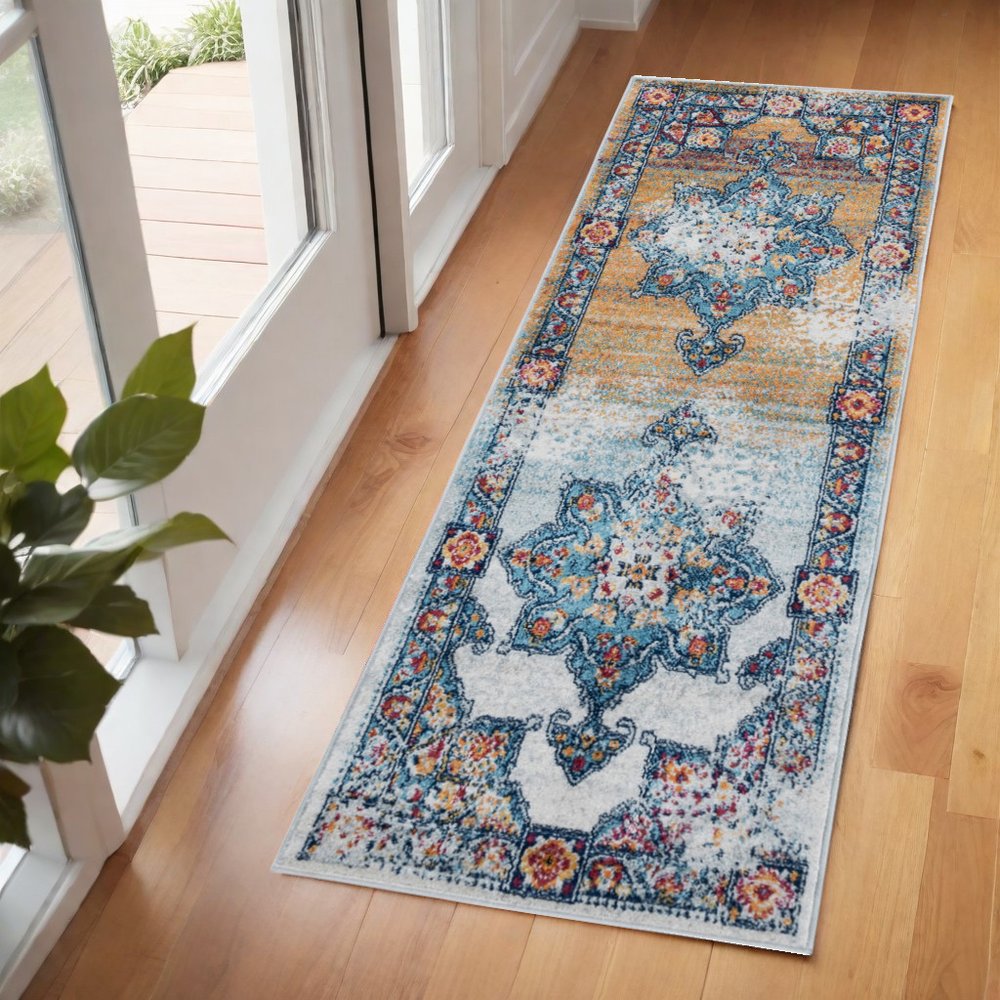 2' X 3' Blue Red and Orange Medallion Power Loom Area Rug