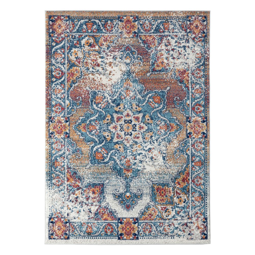 2' X 3' Blue Red and Orange Medallion Power Loom Area Rug