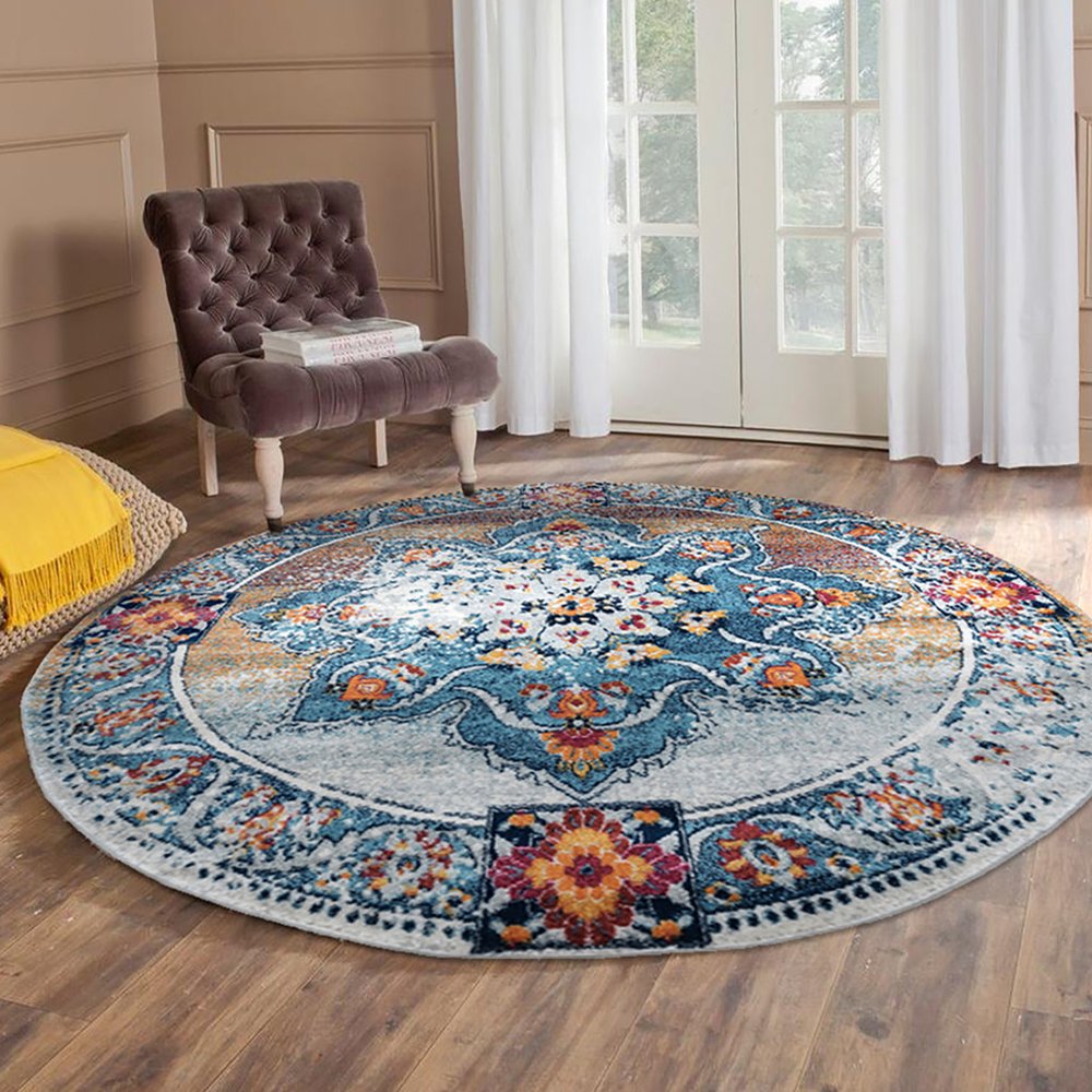 2' X 3' Blue Red and Orange Medallion Power Loom Area Rug