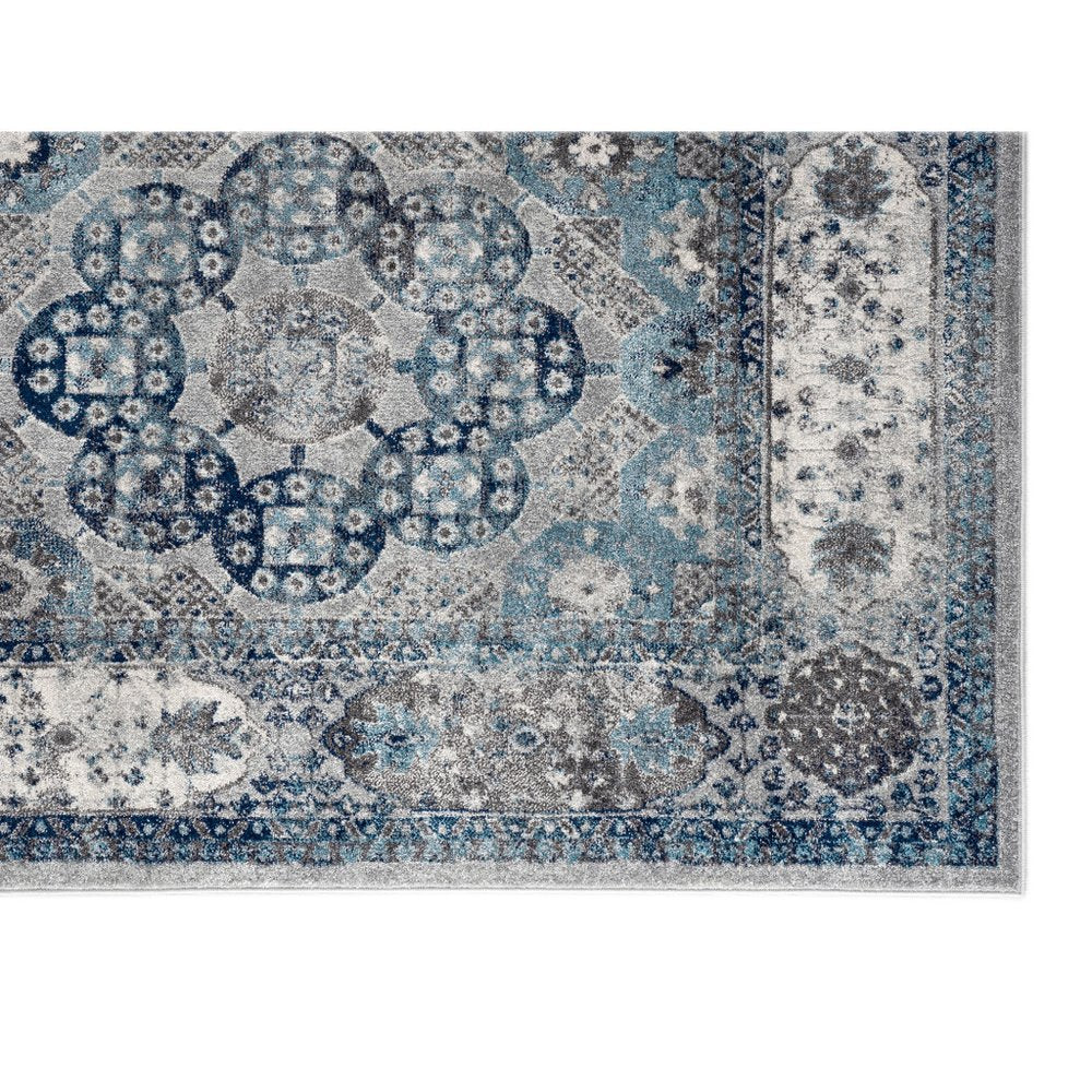 10' Ivory Blue And Gray Medallion Runner Rug