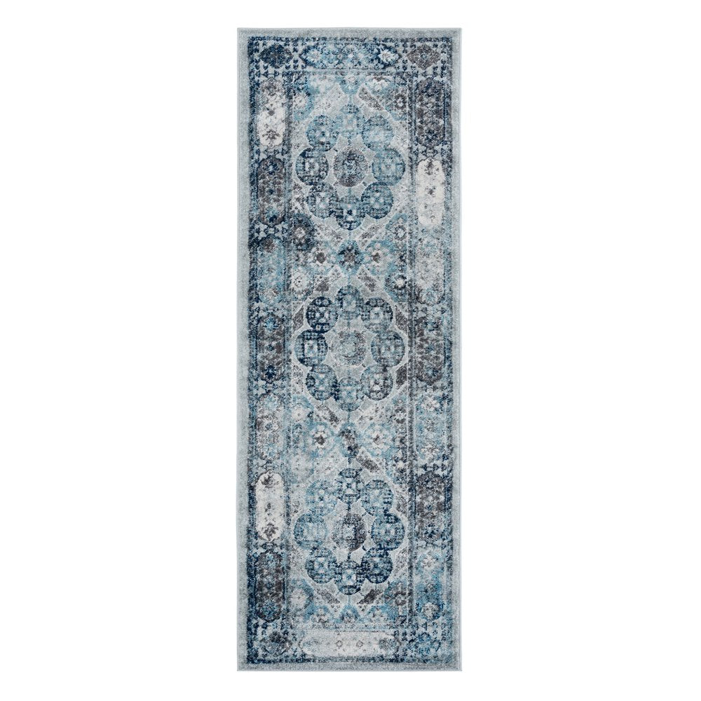 10' Ivory Blue And Gray Medallion Runner Rug