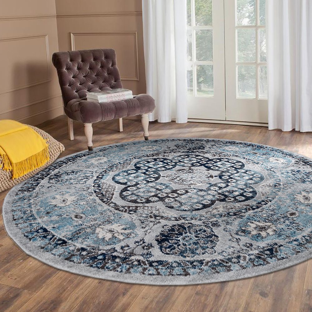 10' Ivory Blue And Gray Medallion Runner Rug