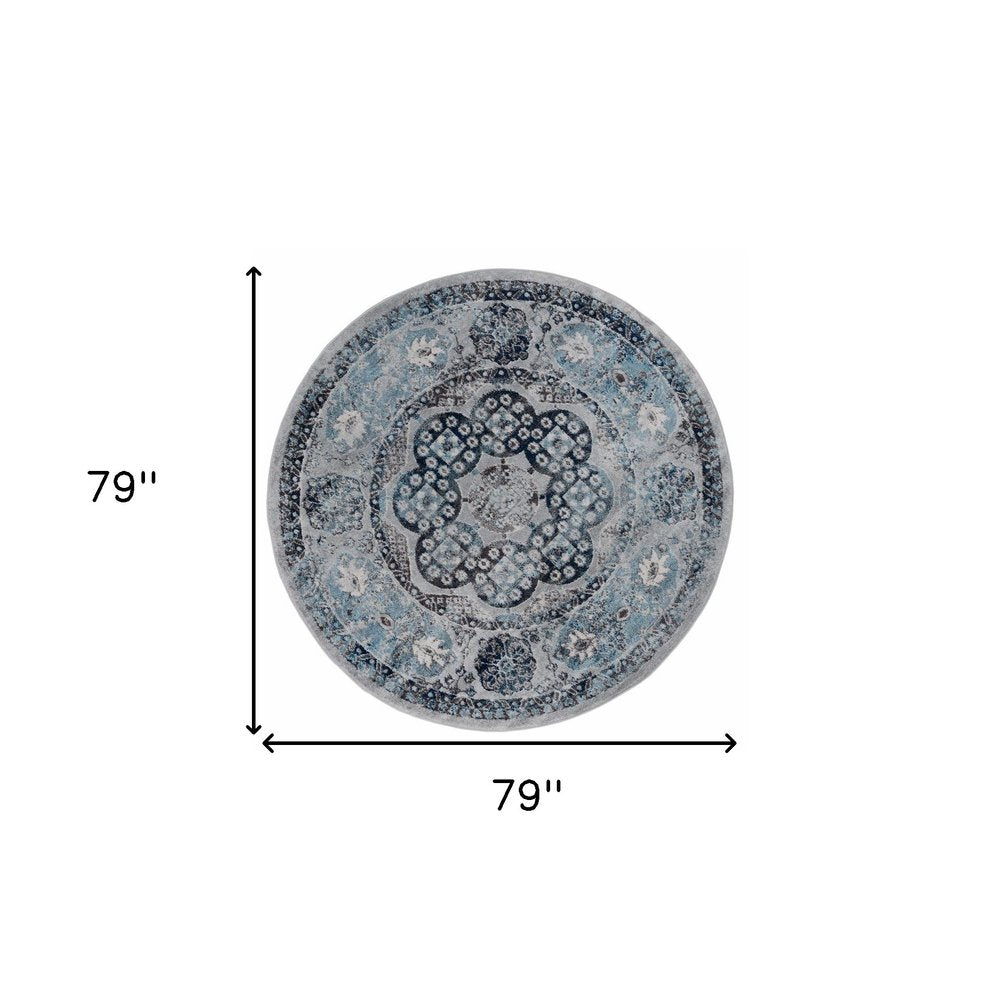 10' Ivory Blue And Gray Medallion Runner Rug