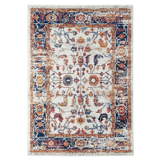 8' X 10' Ivory And Orange Floral Area Rug