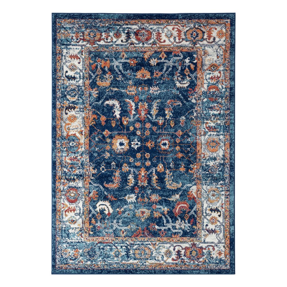 5' X 8' Blue Rust and Orange Oriental Power Loom Area Rug