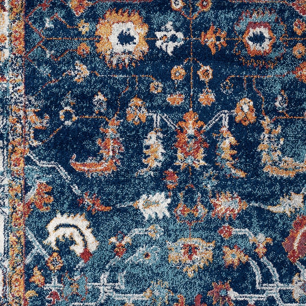 5' X 8' Blue Rust and Orange Oriental Power Loom Area Rug