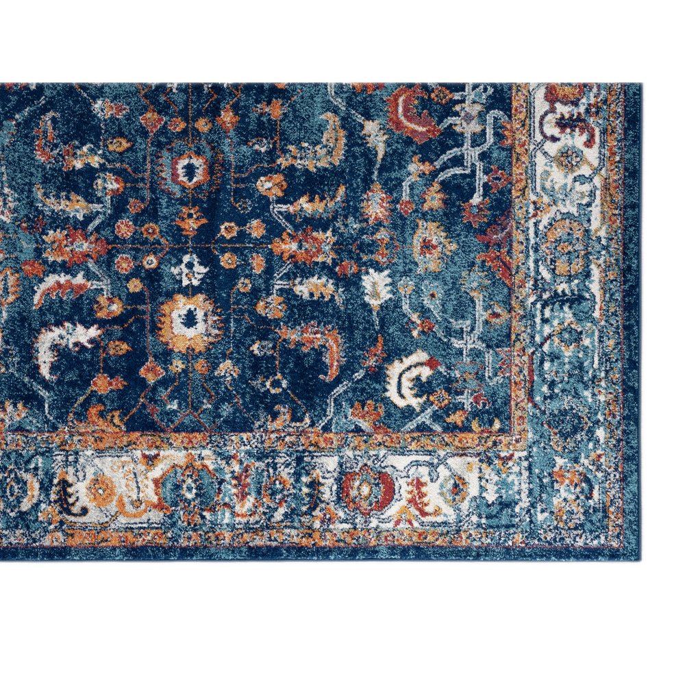 5' X 8' Blue Rust and Orange Oriental Power Loom Area Rug