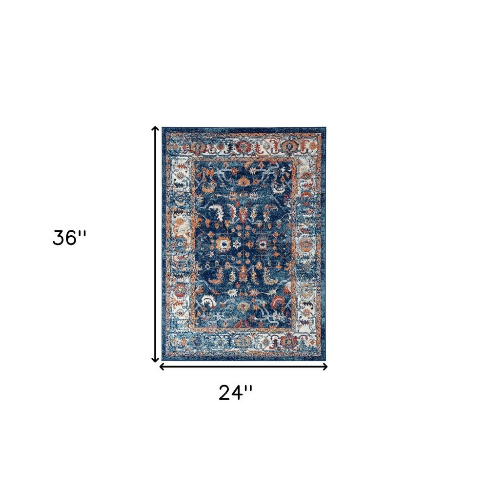 5' X 8' Blue Rust and Orange Oriental Power Loom Area Rug