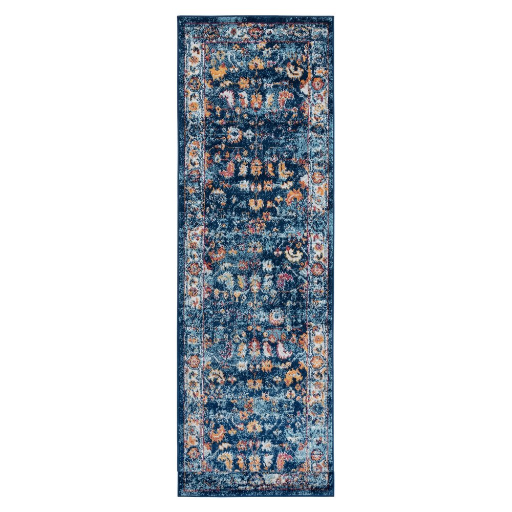 5' X 8' Blue Rust and Orange Oriental Power Loom Area Rug