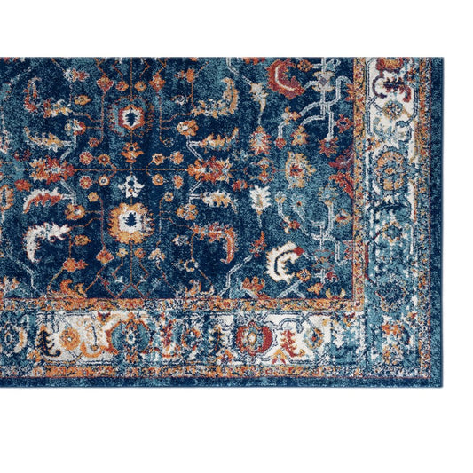 5' X 8' Blue Rust and Orange Oriental Power Loom Area Rug