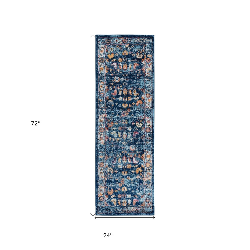 5' X 8' Blue Rust and Orange Oriental Power Loom Area Rug