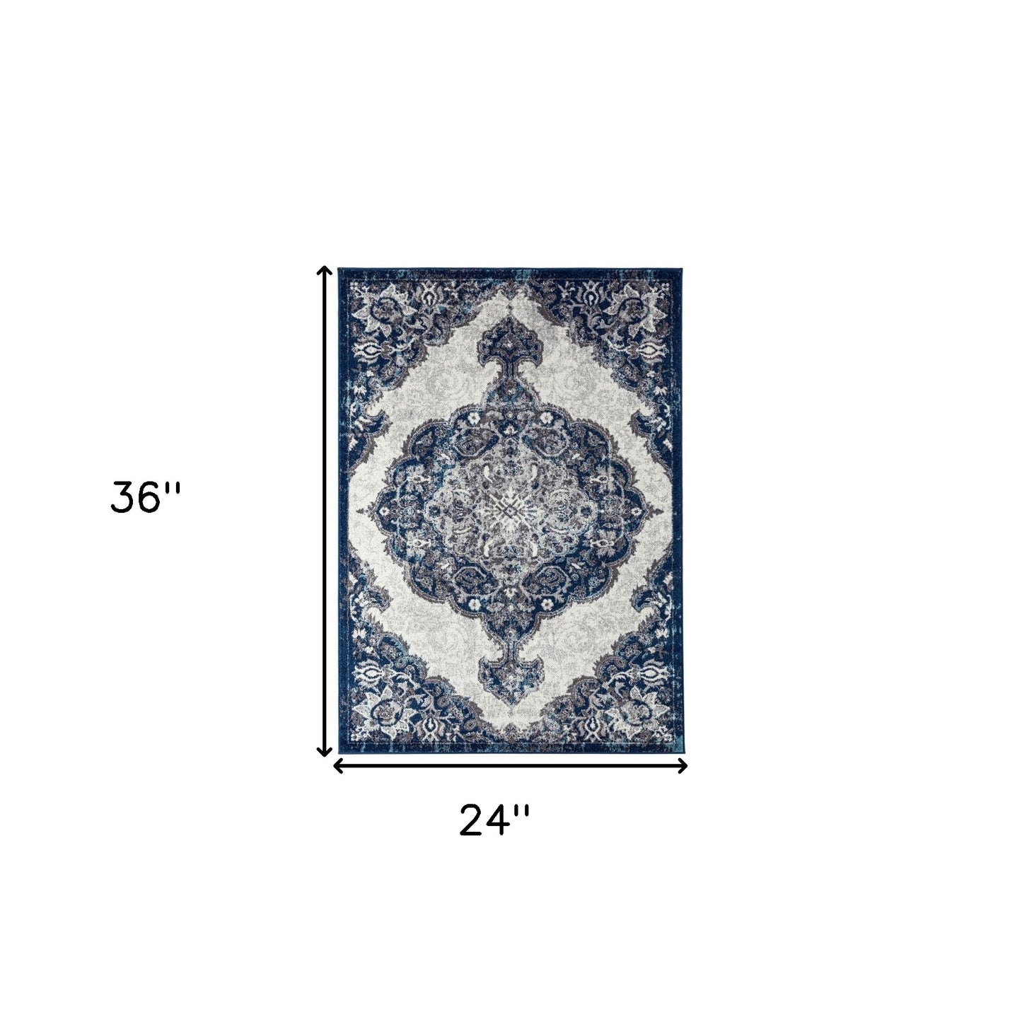 2' X 3' Navy and Ivory Medallion Power Loom Area Rug