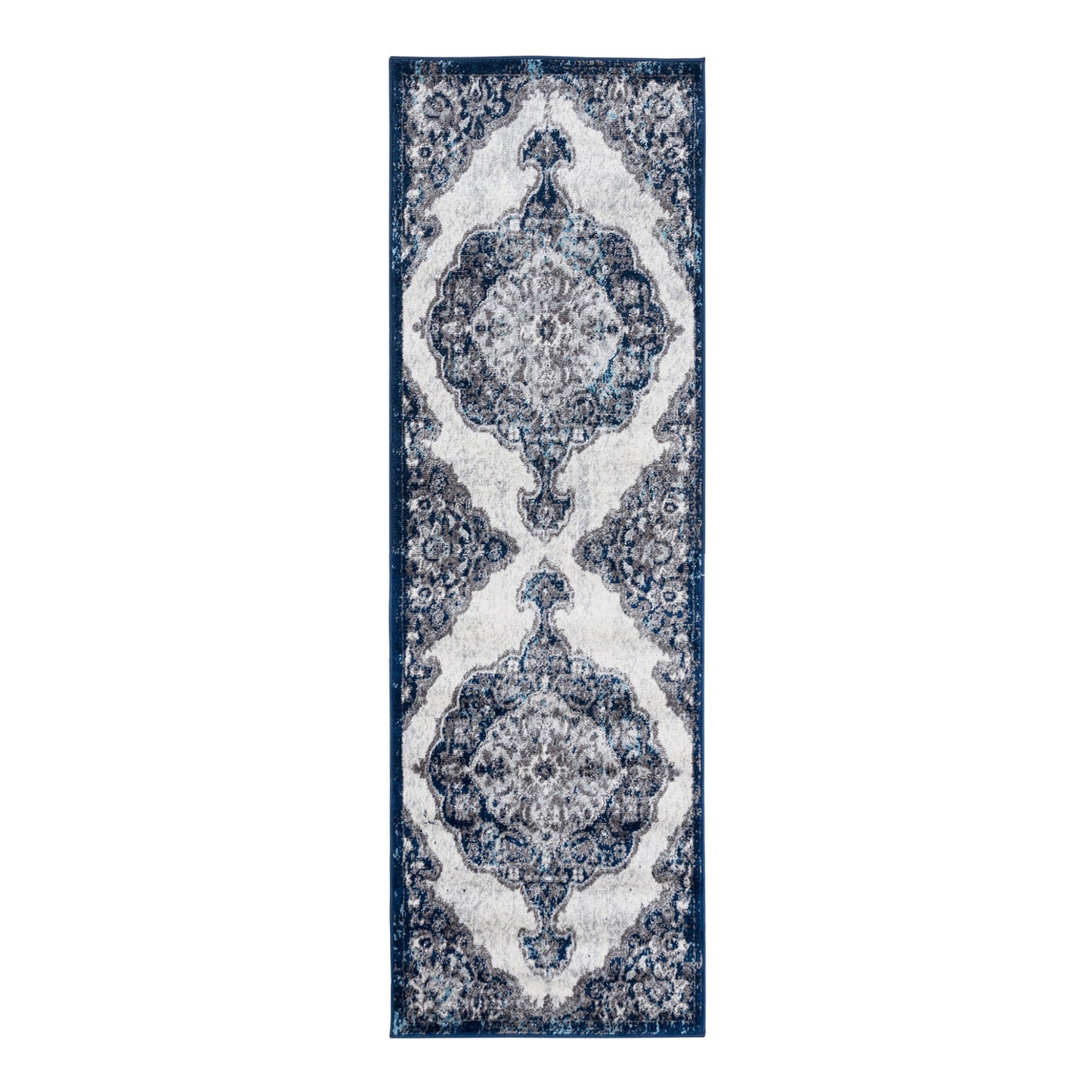 2' X 3' Navy and Ivory Medallion Power Loom Area Rug