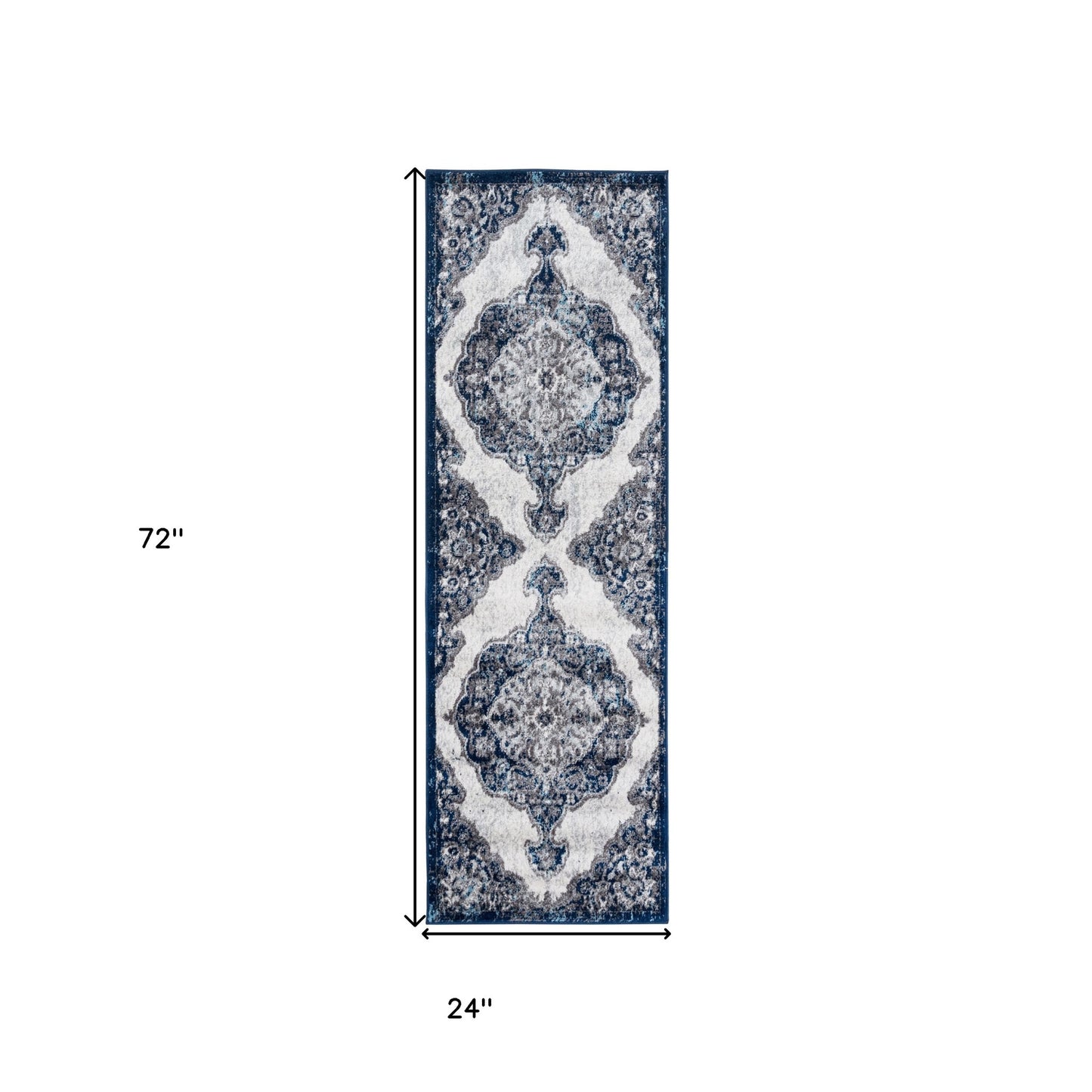 2' X 3' Navy and Ivory Medallion Power Loom Area Rug