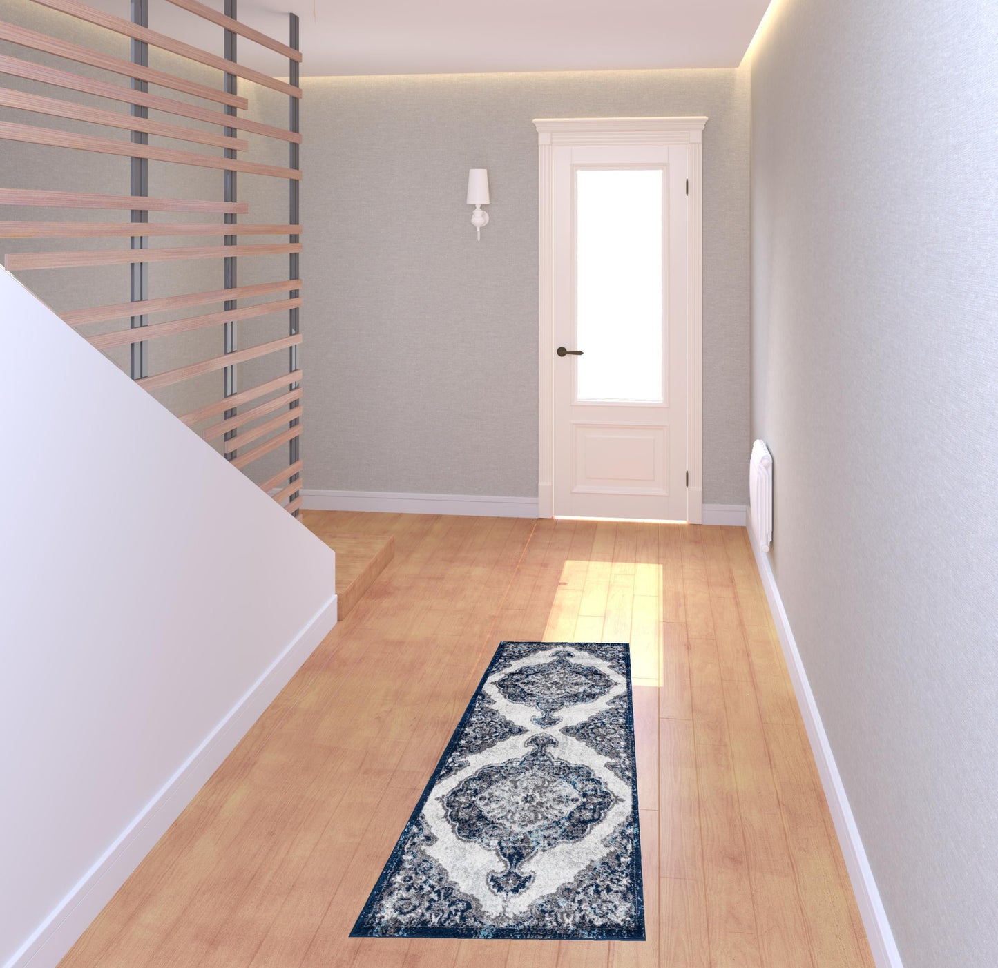 2' X 3' Navy and Ivory Medallion Power Loom Area Rug