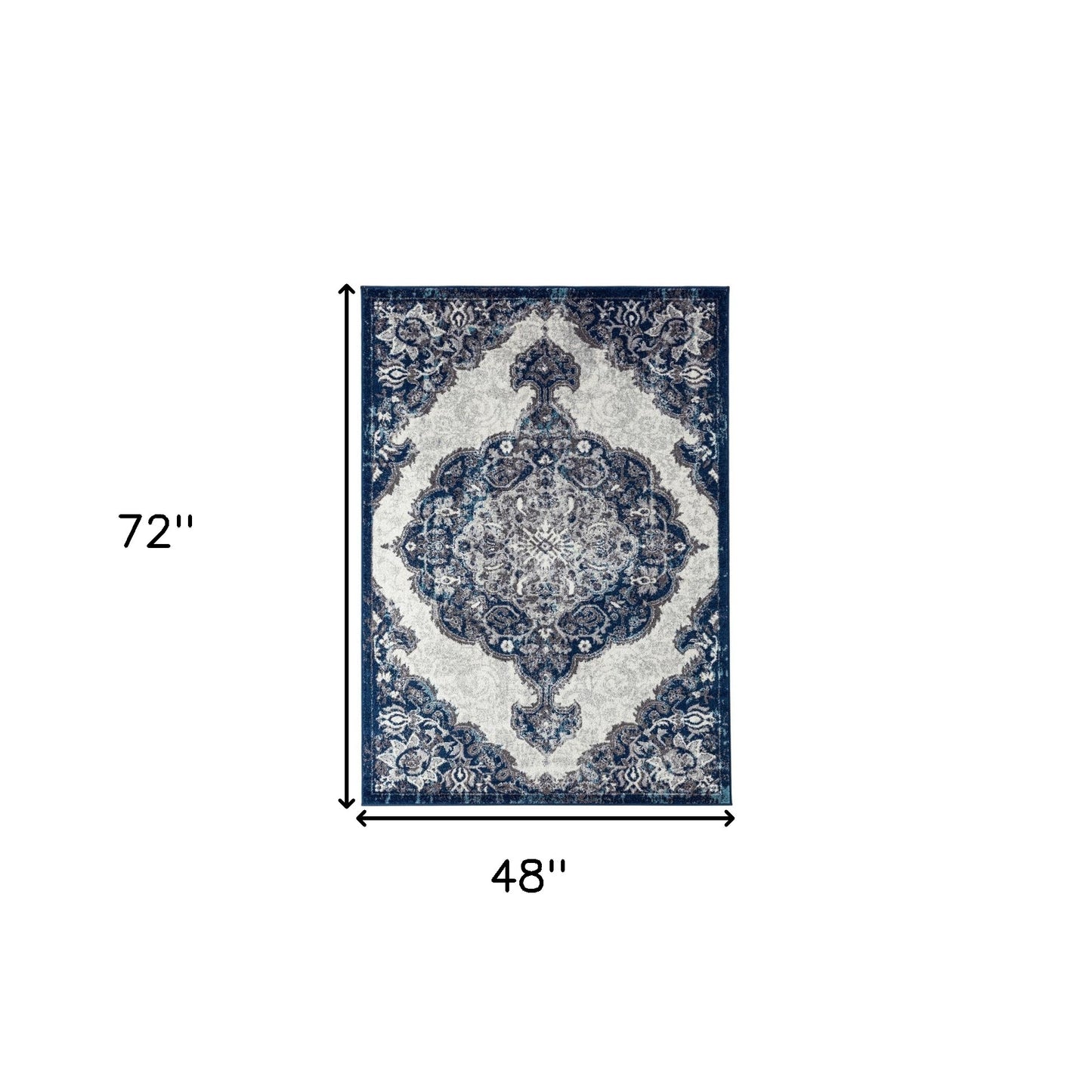 2' X 3' Navy and Ivory Medallion Power Loom Area Rug