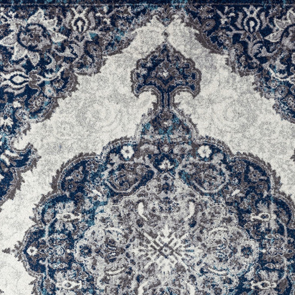 2' X 3' Navy and Ivory Medallion Power Loom Area Rug