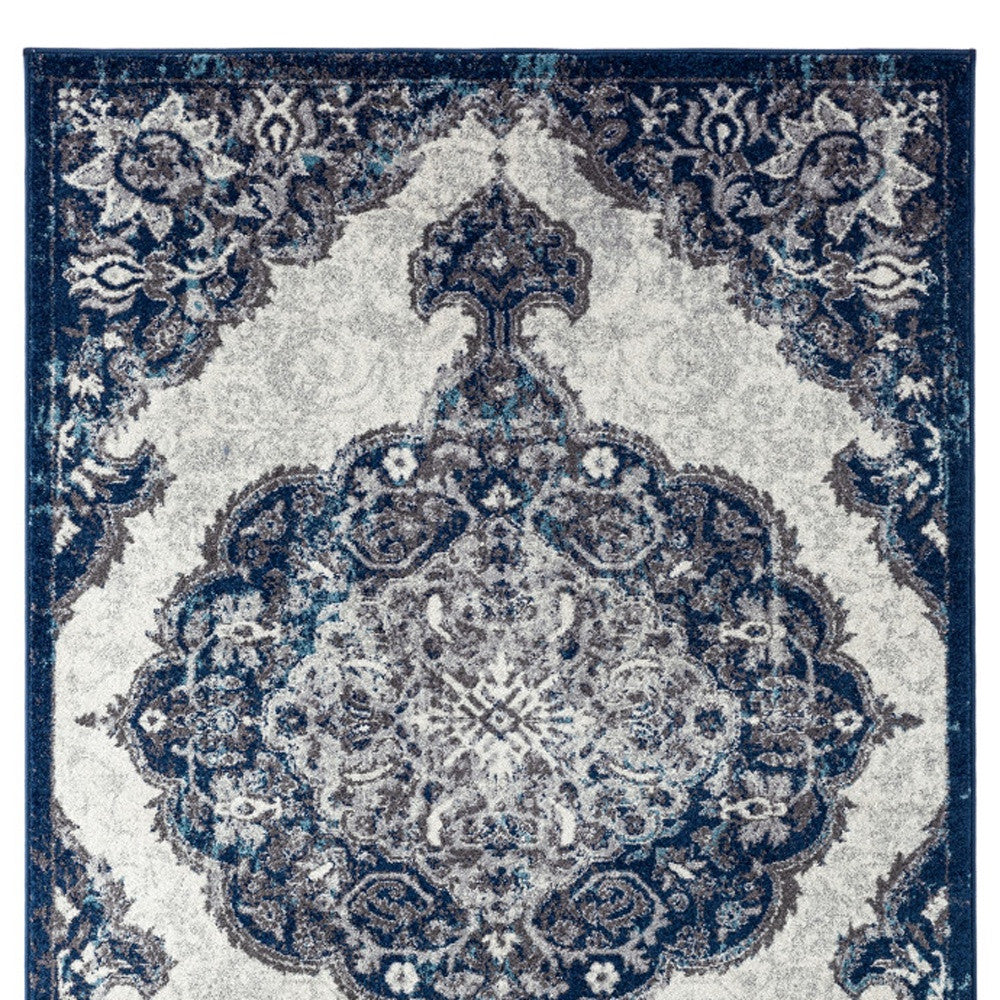 2' X 3' Navy and Ivory Medallion Power Loom Area Rug