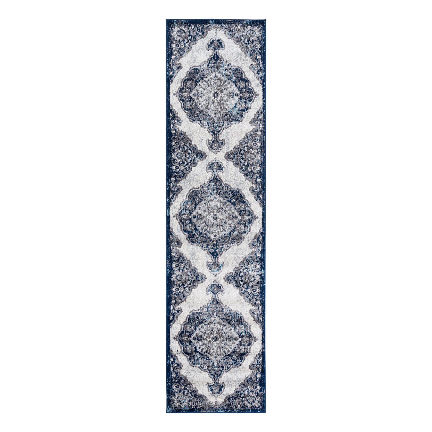 2' X 3' Navy and Ivory Medallion Power Loom Area Rug