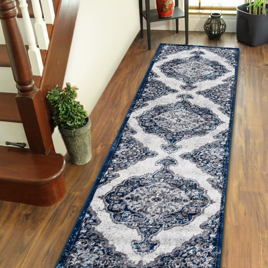 2' X 3' Navy and Ivory Medallion Power Loom Area Rug
