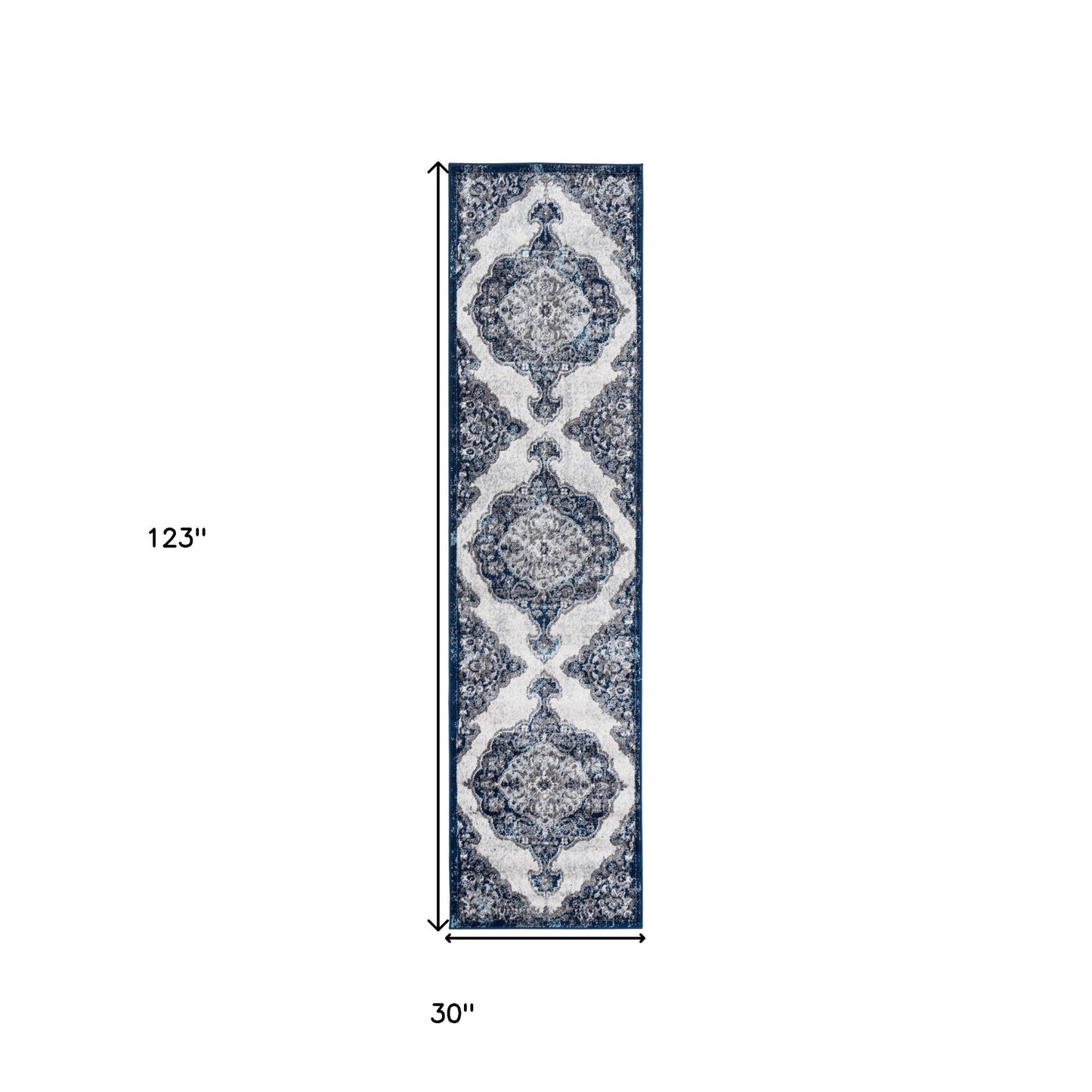 2' X 3' Navy and Ivory Medallion Power Loom Area Rug