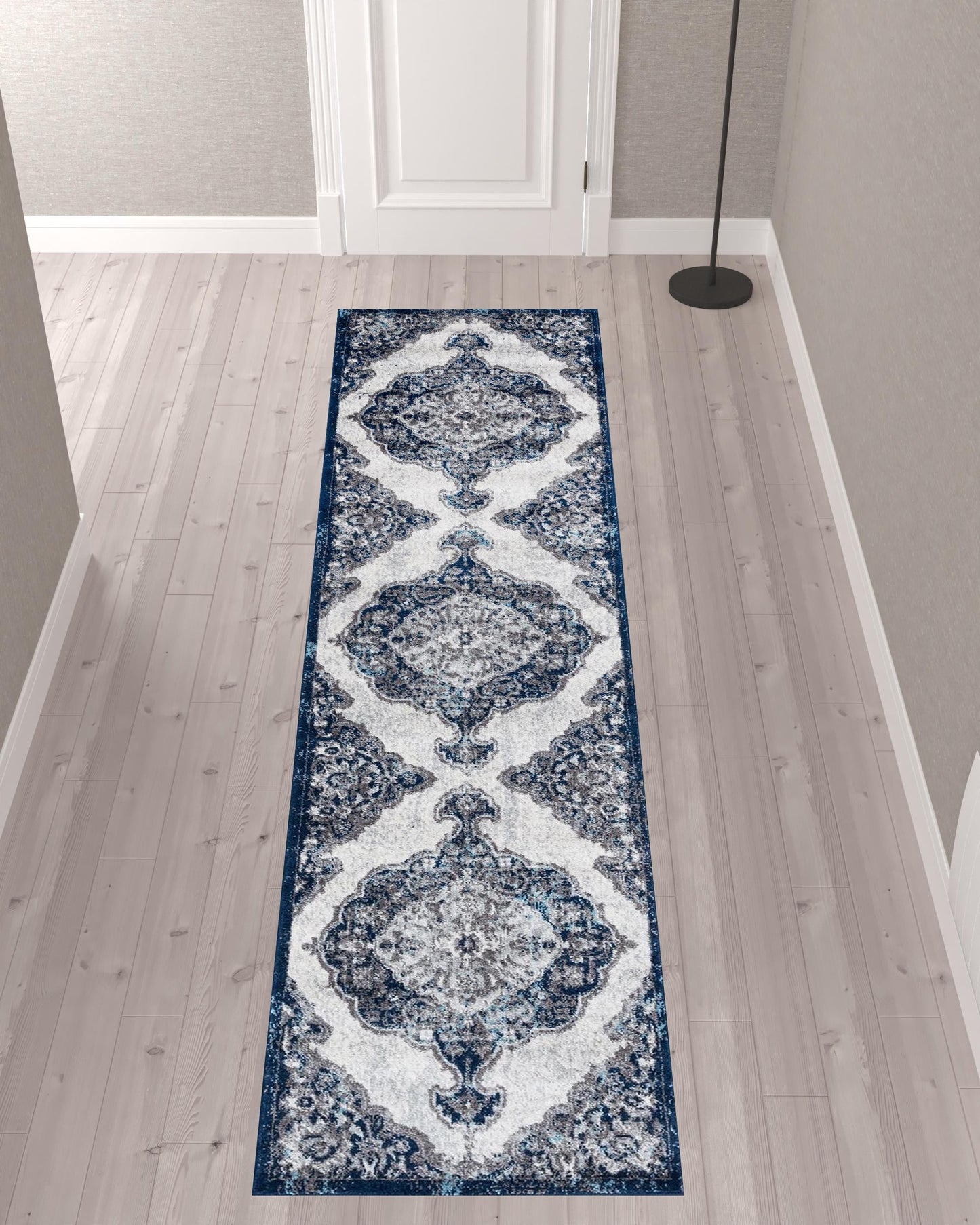 2' X 3' Navy and Ivory Medallion Power Loom Area Rug