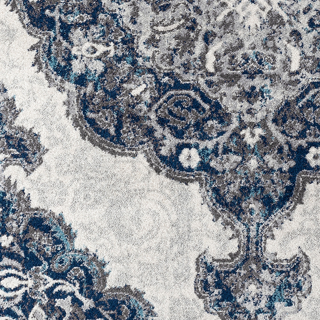 2' X 3' Navy and Ivory Medallion Power Loom Area Rug