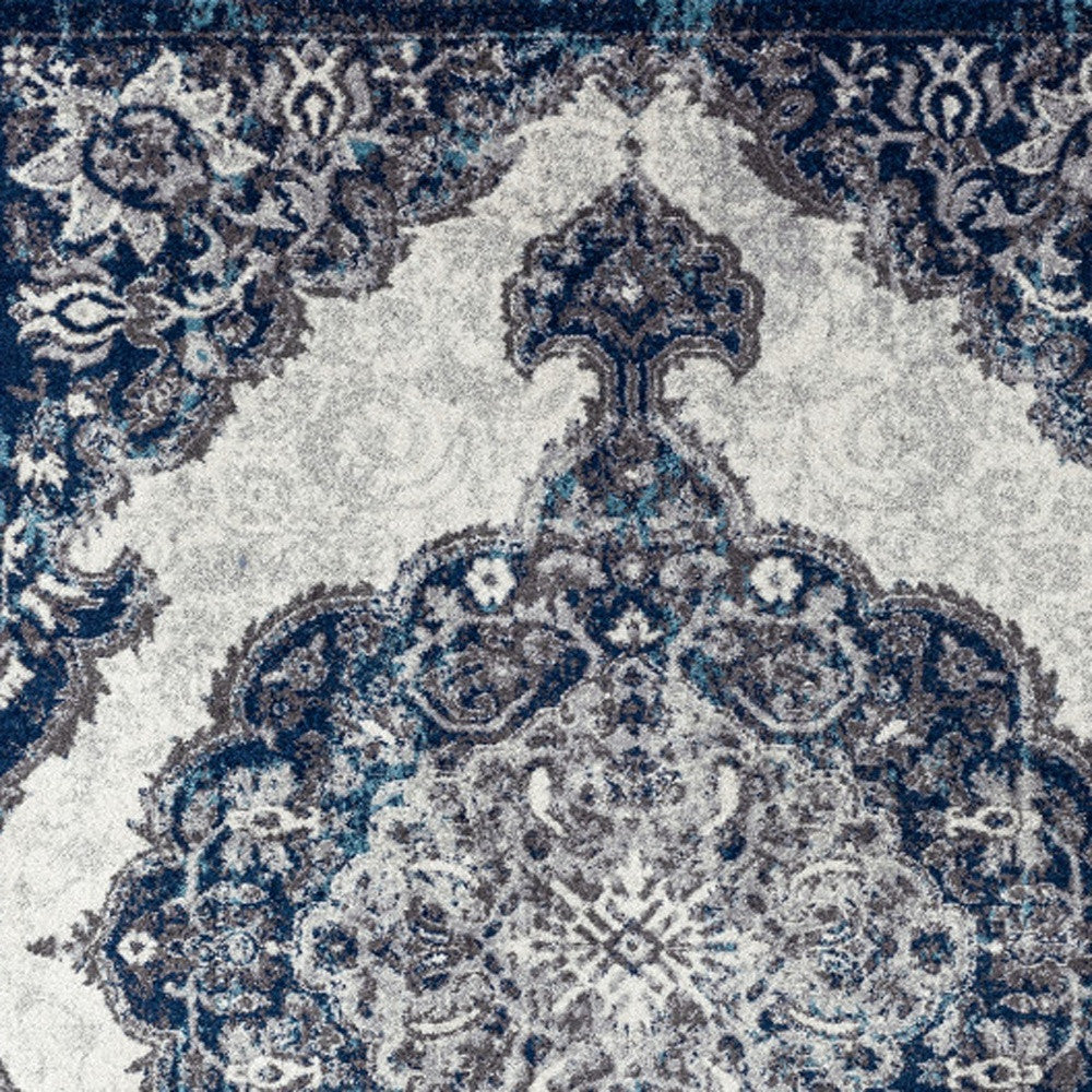 2' X 3' Navy and Ivory Medallion Power Loom Area Rug