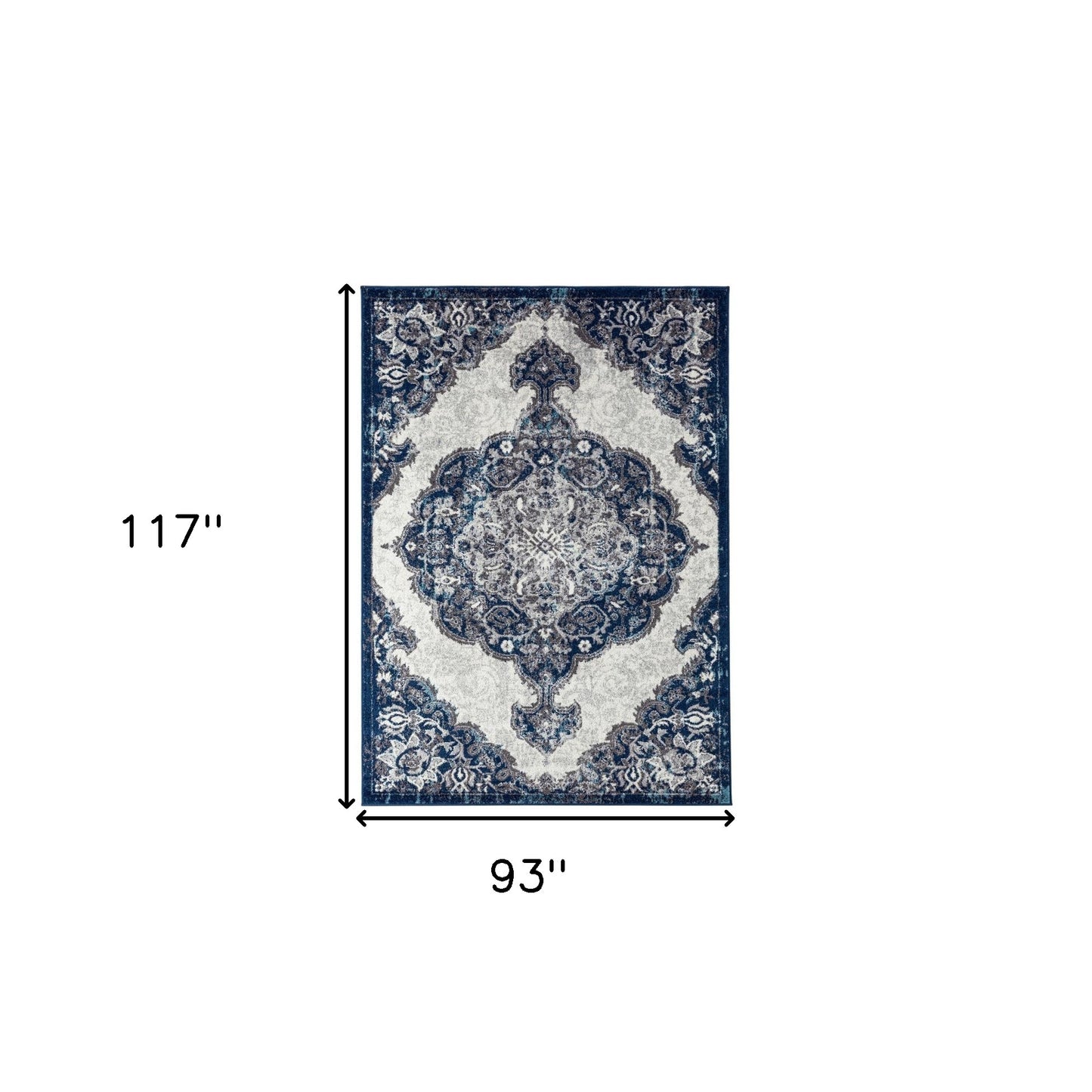 2' X 3' Navy and Ivory Medallion Power Loom Area Rug